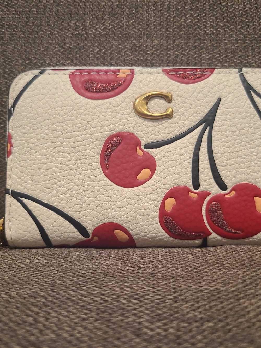 Coach White Leather Cherry Print Wallet with Gold C